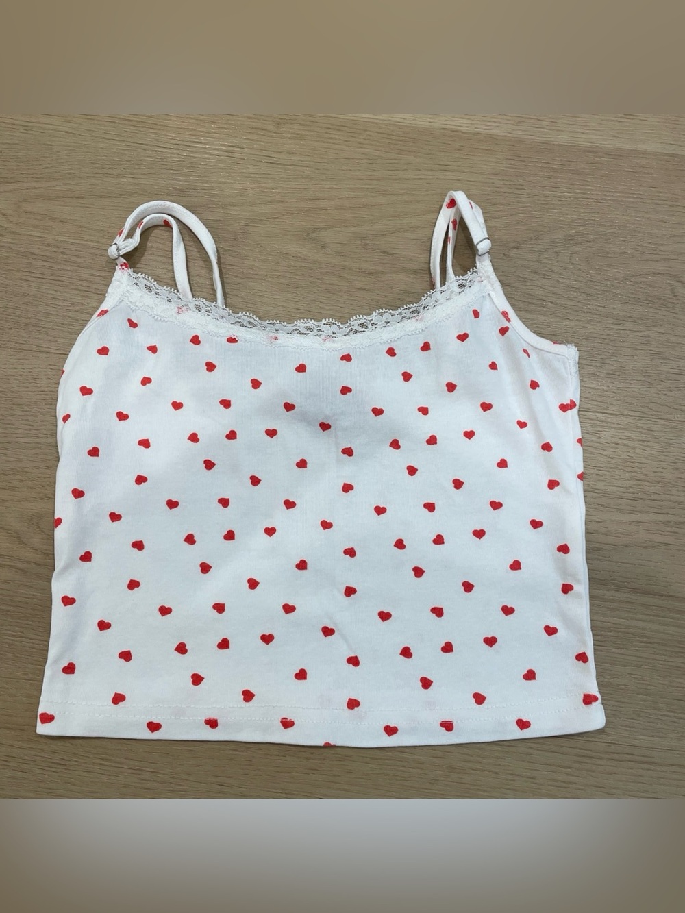 Edikted White Cami with Red Heart Print and Lace Trim